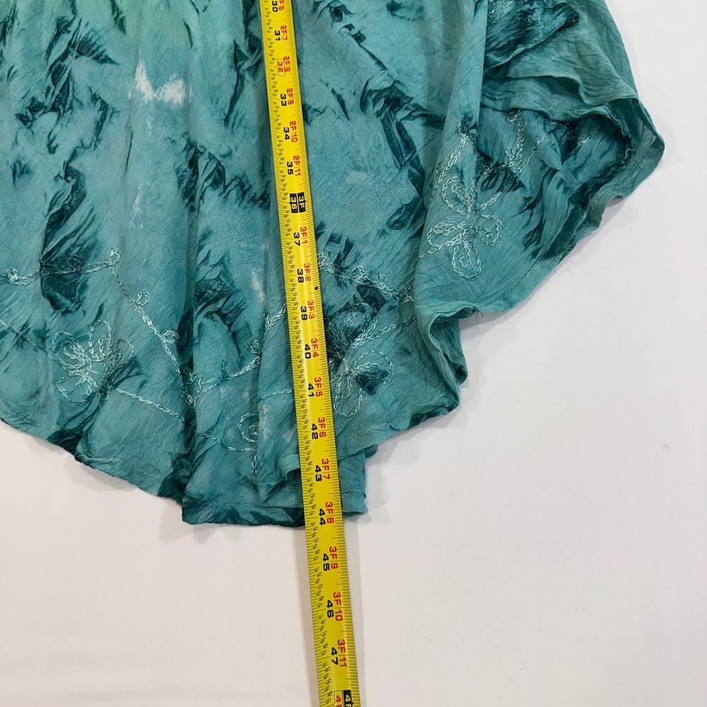 Seven Islands Tie Dye Embroidered Sharkbite Dress Womens L Yellow Teal | Boho - Picture 8 of 8